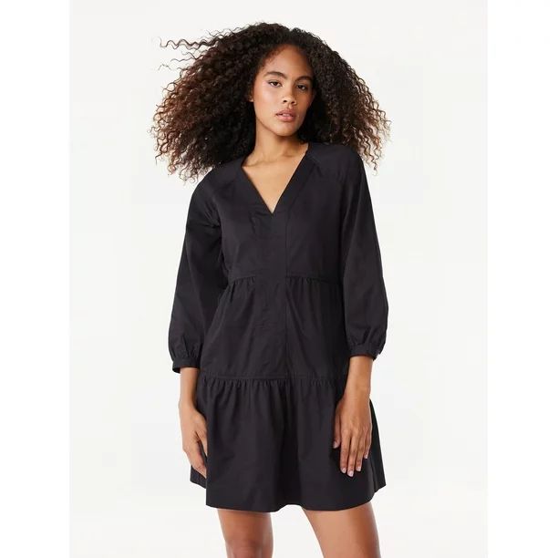 Free Assembly Women's Tiered Mini Dress with Long Sleeves, Sizes XS-XXL - Walmart.com | Walmart (US)