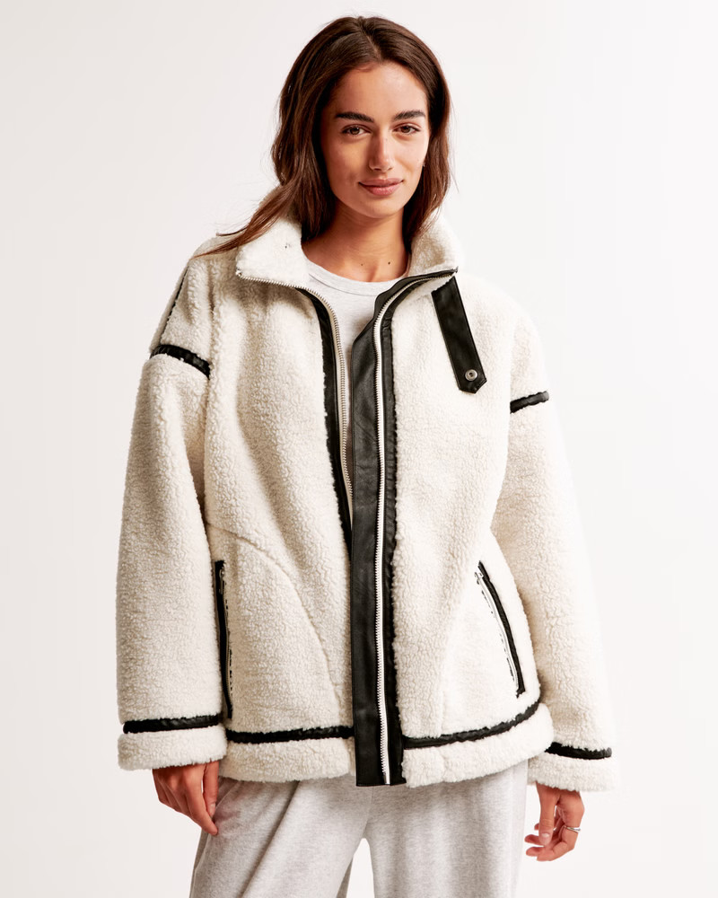 Contrast Trim Sherpa Aviator Jacket | Abercrombie & Fitch (US)