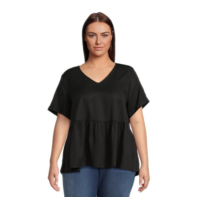 Terra & Sky Women's Plus Size V-Neck Baby Doll Top - Walmart.com | Walmart (US)
