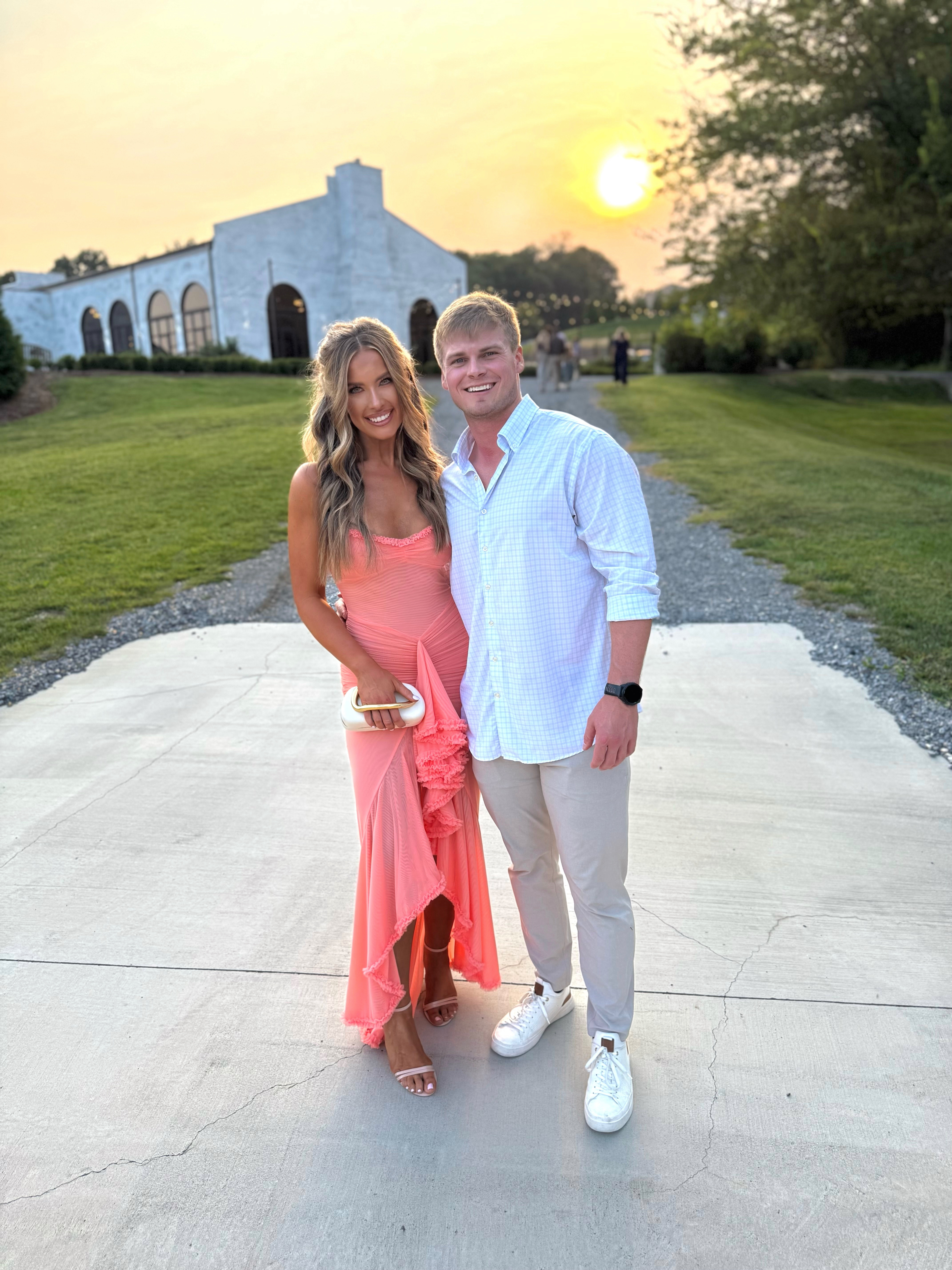 Rehearsal dinner look for my best friend's wedding weekend <3 Linked the same dress, but in a different color! Couldn't find the peach color to link  

 #LTKStyleTip #LTKBeauty #LTKWedding