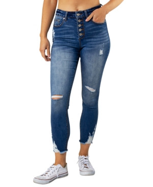 Indigo Rein Juniors' Ripped Button-Fly Skinny Jeans | Macys (US)