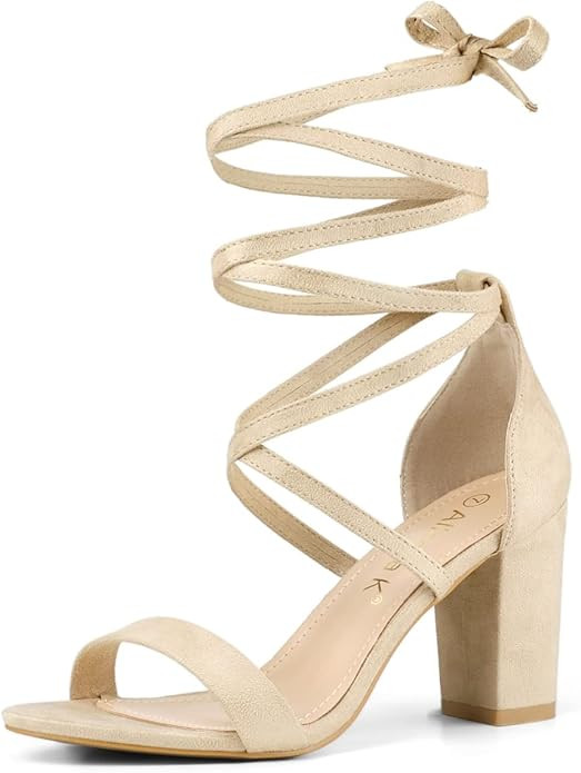 Allegra K Women's Open Toe Lace Up Chunky High Heels Sandals | Amazon (US)