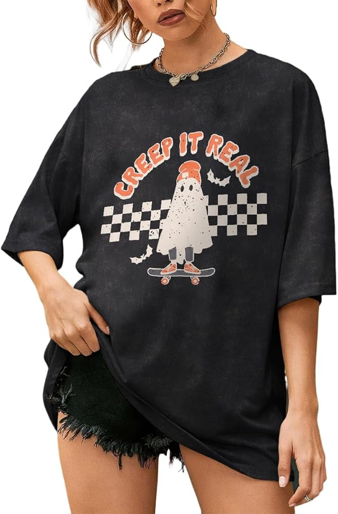CM C&M WODRO Women's Halloween Creep It Real T Shirt Retro Skateboarding Ghost Graphic Shirt Vint... | Amazon (US)