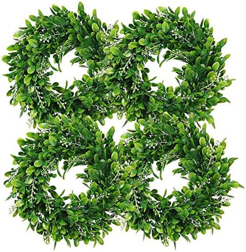 LSKYTOP 4 Pack Boxwood Wreath Round Wreath Artificial Wreath Green Leaves Wreath Door Wall Window... | Amazon (US)