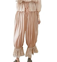 UAURORAO Women Lace Trim Long Bloomers Elastic Mid Rise Ruffle Pantaloons Cropped Flared Slips Pa... | Amazon (US)
