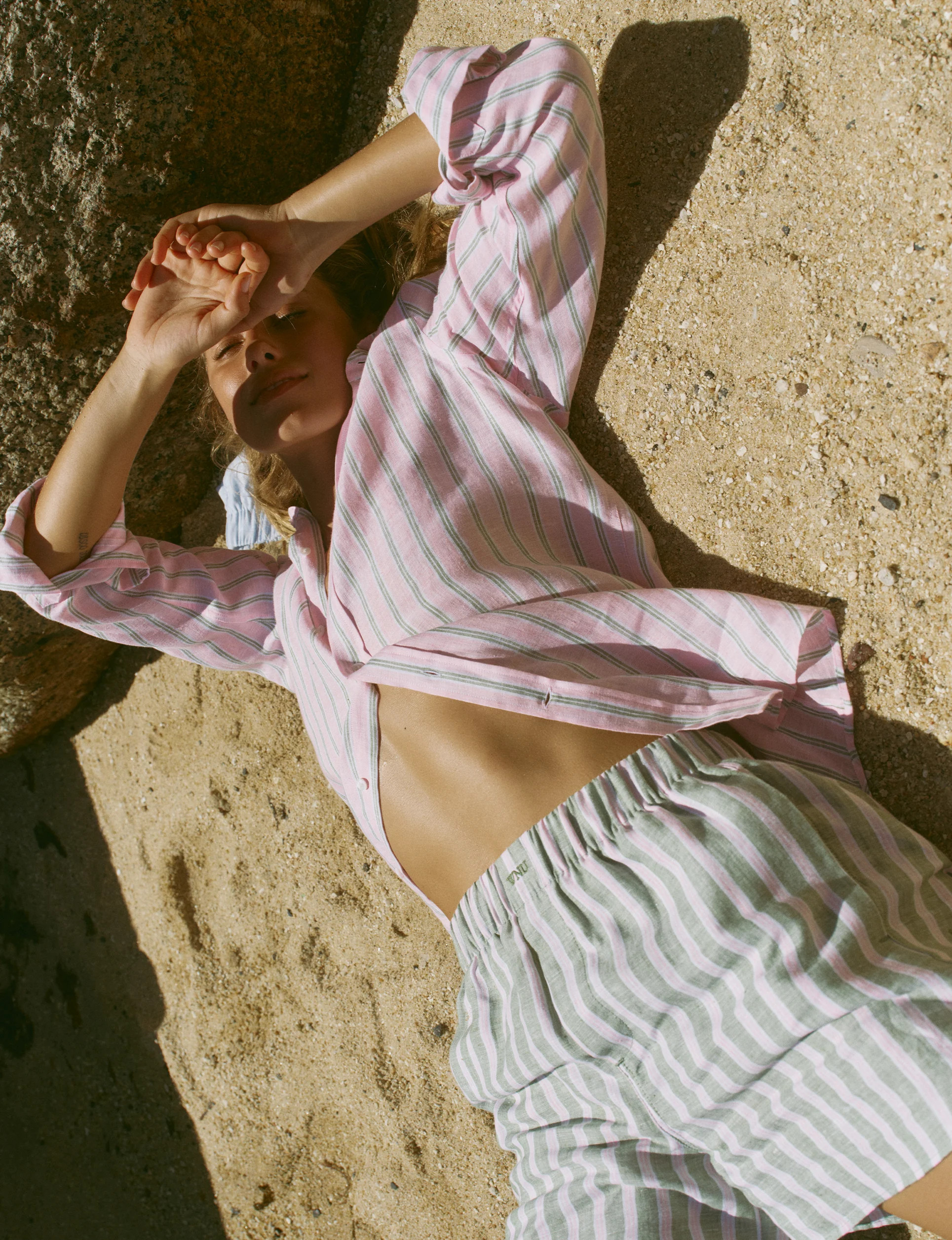 The Boyfriend: Linen, Pink and Green Stripe | With Nothing Underneath