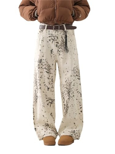 Hesaco Y2K Light Leopard Print Jeans for Women - Vintage Cheetah Print Pants, Straight Leg High Waisted Pants for Women (Leopard,S,Small) | Amazon (US)