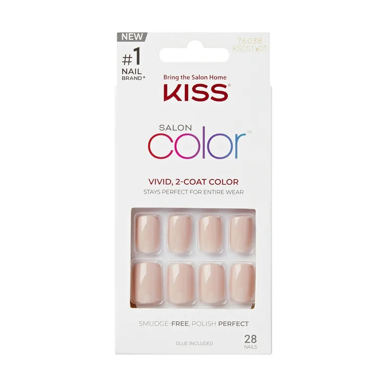 KISS Salon Color, Press On Nails, Landslide, Beige, Short Square, 28 Count | Walmart (US)