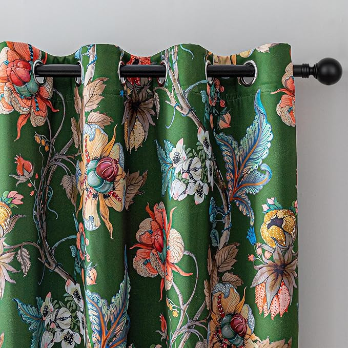 MYSKY HOME Green Floral Blackout Curtains 90 Inch Long Bedroom Black Out Thermal Insulated Noise ... | Amazon (US)