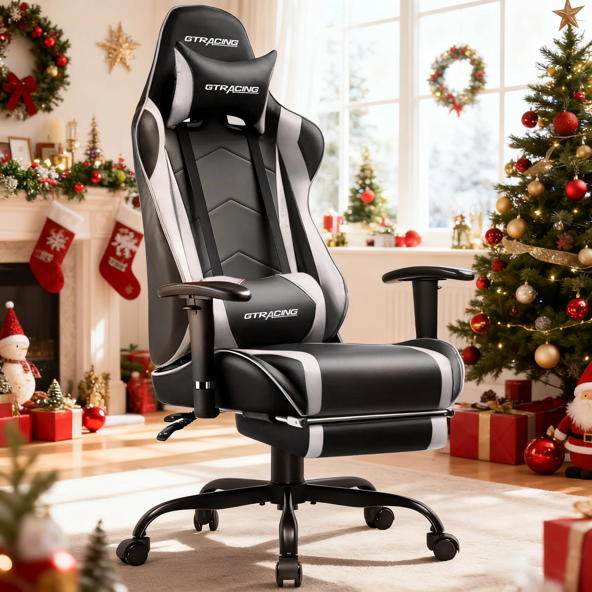 GTRACING Gaming Chair with Footrest PU Leather Office Chair with Adjustable Headrest, White | Walmart (US)