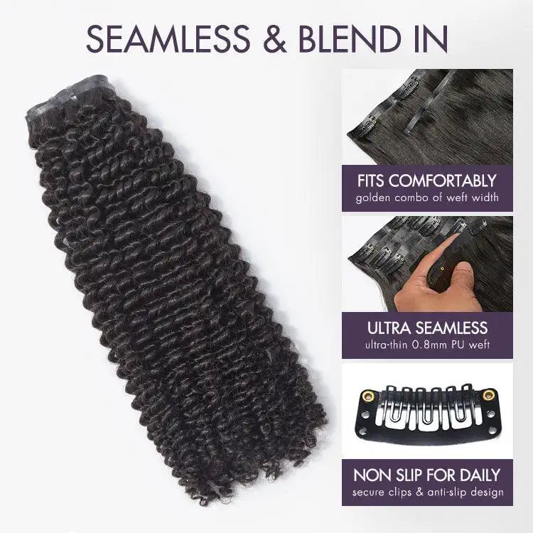 Kinky Curly Invisible Seamless Clip in Extensions Human Hair | Luvmehair