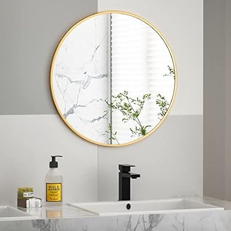 Beauty4U 16" Wall Circle Mirror Large Round Gold Farmhouse Circular Mirror for Wall Decor Big Bathro | Amazon (US)