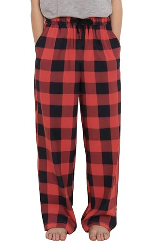PATPAT Kids Plaid Pajama Pants - Boys and Girls Long Sleep Soft Elastic Waist Lounge Bottoms with Pockets,Black/Red Buffalo Plaid,Size 13-14 Years | Amazon (US)