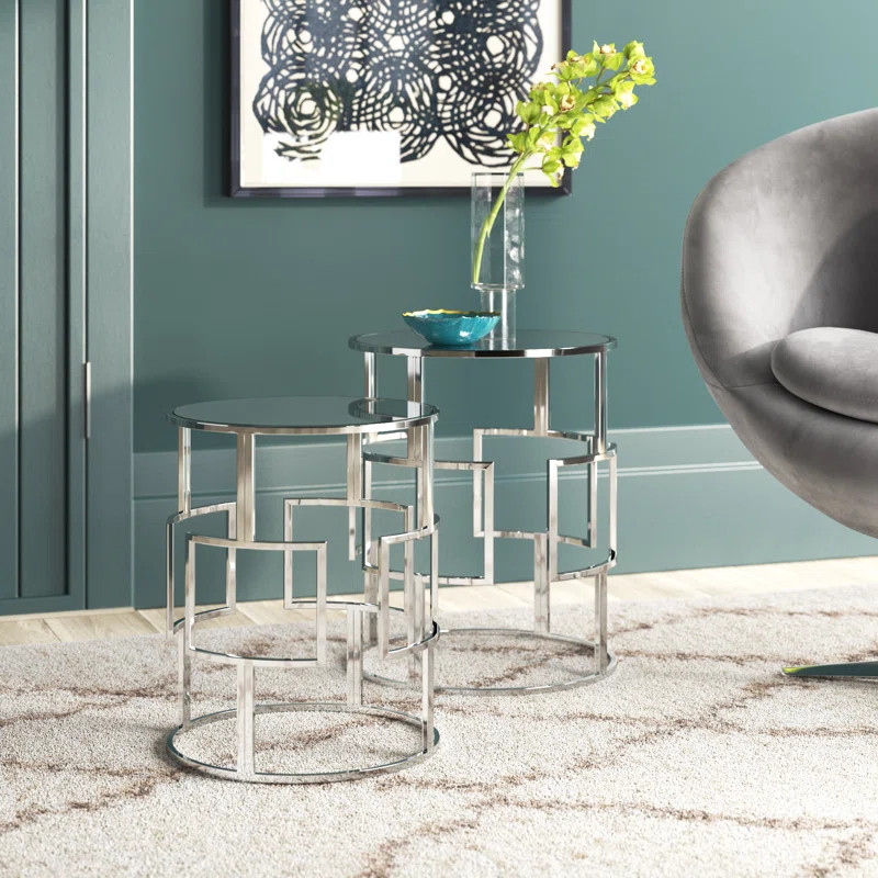 Orren Ellis Magness Stainless Steel Mirrored 2 Piece Nesting Tables | Wayfair North America