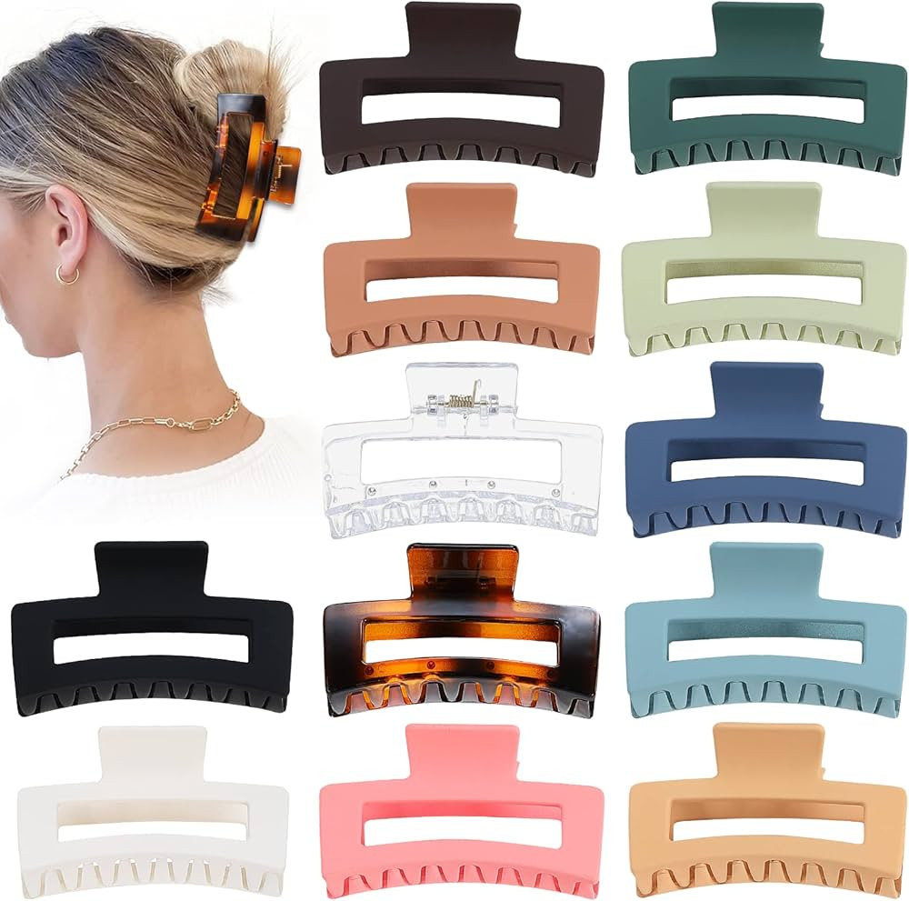 Sisiaipu 3.5 Inch Medium Hair Claw Clips 12 Pack Square Claw Clips for Thick and Thin Hair Rectan... | Amazon (US)