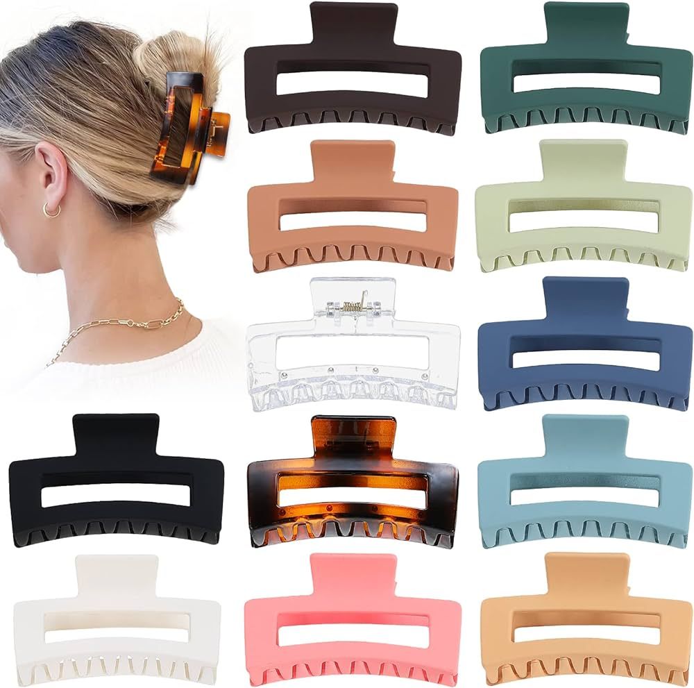 Sisiaipu 3.5 Inch Medium Hair Claw Clips 12 Pack Square Claw Clips for Thick and Thin Hair Rectan... | Amazon (US)