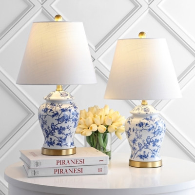 JONATHAN Y Penelope 22" Chinoiserie Table Lamp, Blue/White (Set of 2) | Ashley Homestore