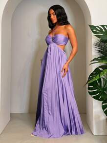 SHEIN SXY Sundress;Spring/Summer Solid Purple Elegant Sexy Ruched Halter Backless Dress, Suitable... | SHEIN