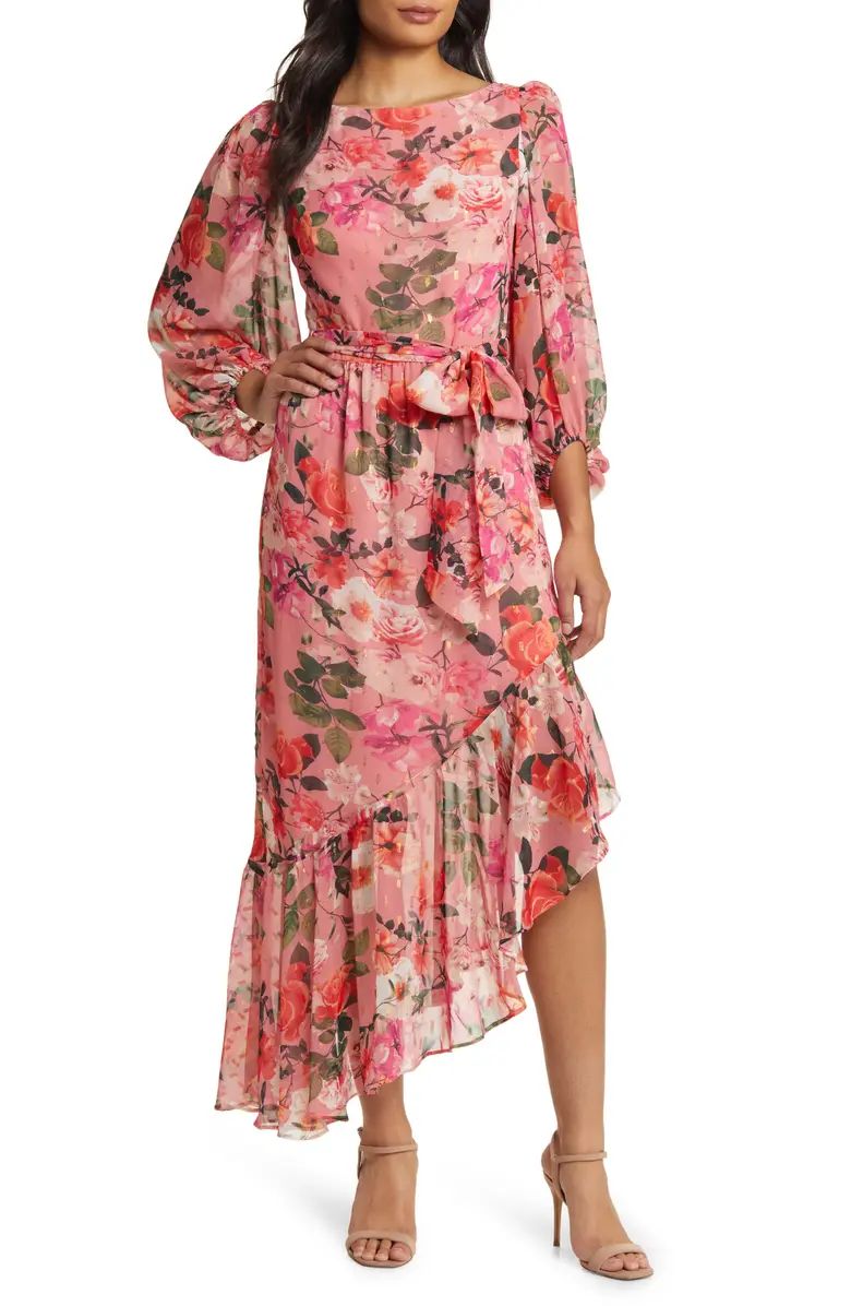 Eliza J Floral Balloon Sleeve Asymmetric Maxi Dress | Nordstrom | Nordstrom