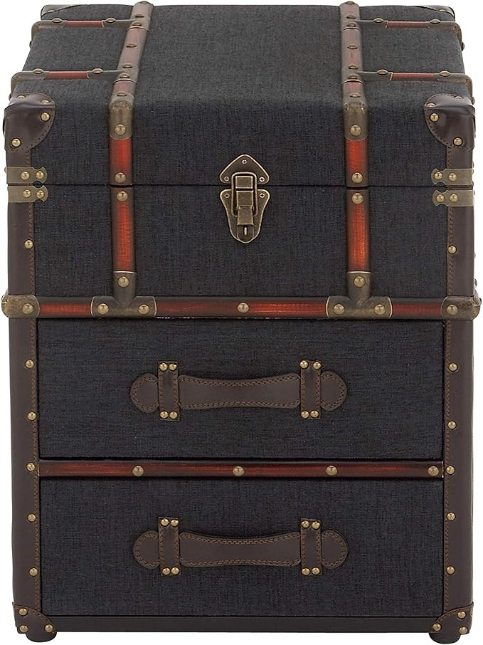 Deco 79 Linen Fabric Side End Accent Table Upholstered 2 Drawer End Table with Buckle Hinged Top,... | Amazon (US)