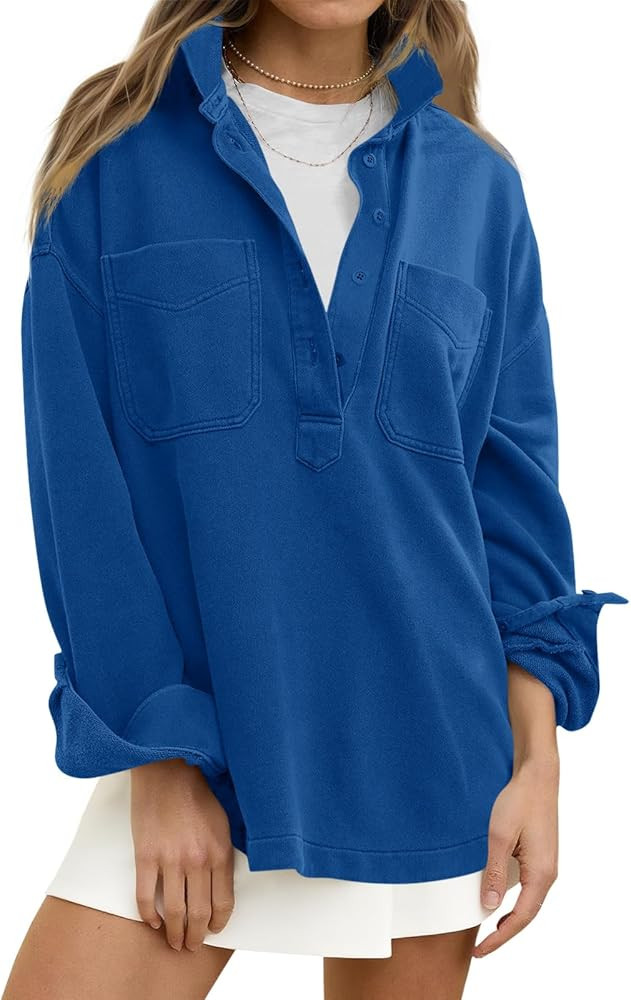 Fisoew Womens Oversized Sweatshirt Casual Long Sleeve Henley V Neck Pullover Tops Fall Outfits Cl... | Amazon (US)