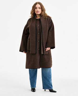 Plus Size Button-Front Edge-Stitch Scarf Coat | Macy's