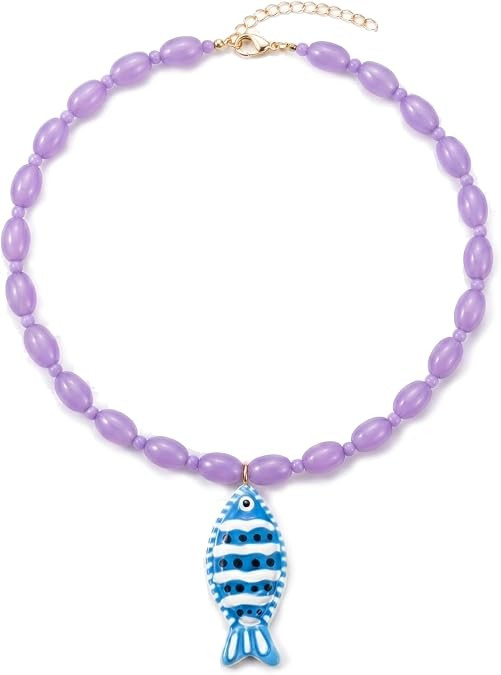 Boho Fish Necklace for Women Colorful Beaded Choker Necklace Fishs Pendant Necklace Chunky Beads ... | Amazon (US)