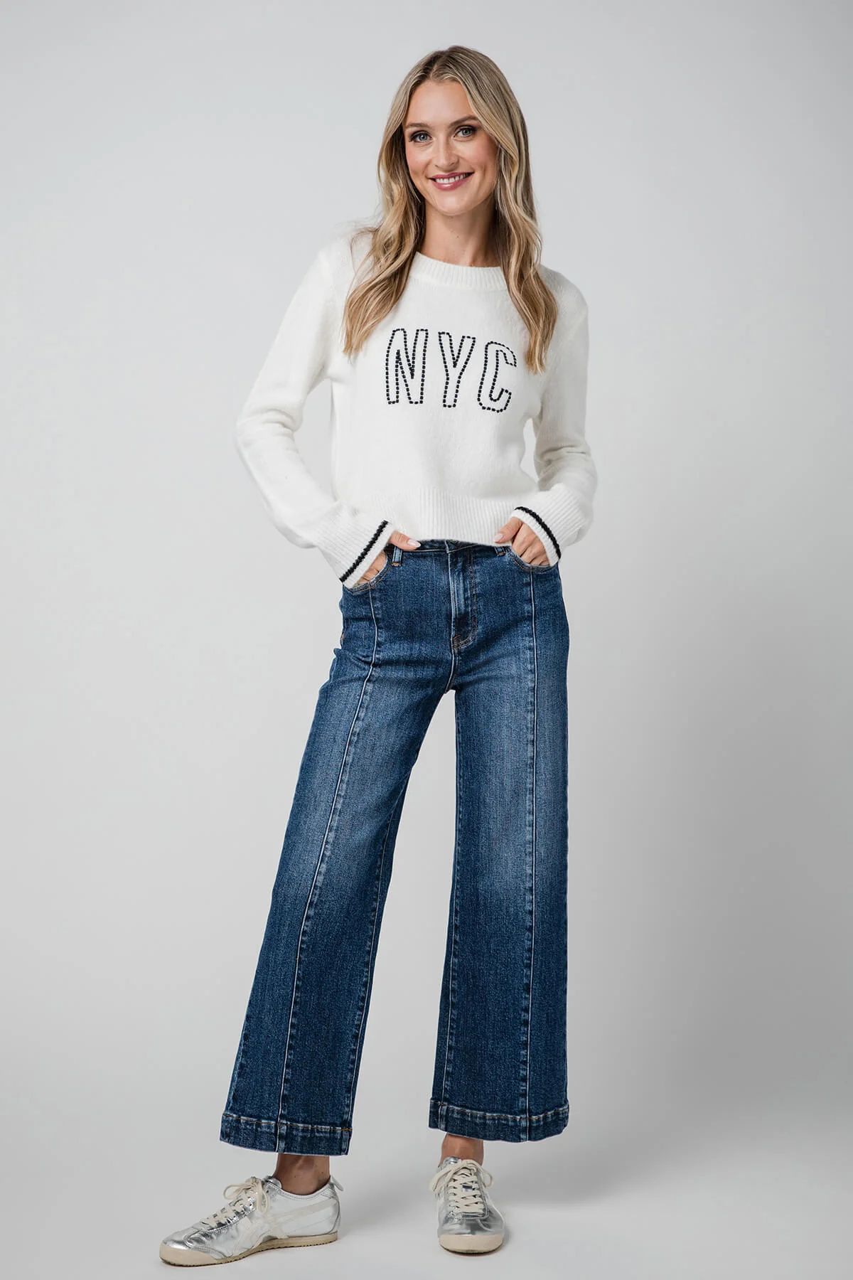 Risen Mia High Rise Front Seam Wideleg Ankle Jeans | Social Threads