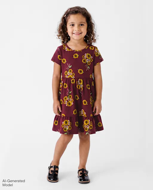 Baby And Toddler Girls Sunflower Ruffle Dress - Burgundy | The Children's Place