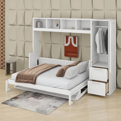 Queen Size Murphy Bed With Closet And Drawers | Wayfair North America