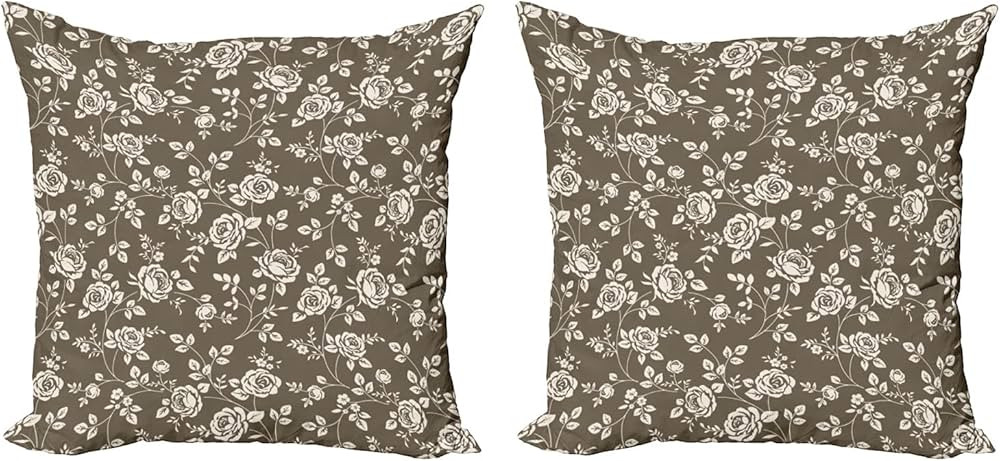 Lunarable Rose Throw Pillow Cushion Cover Pack of 2, Silhouette Pattern of Rose Branches Twig Orn... | Amazon (US)