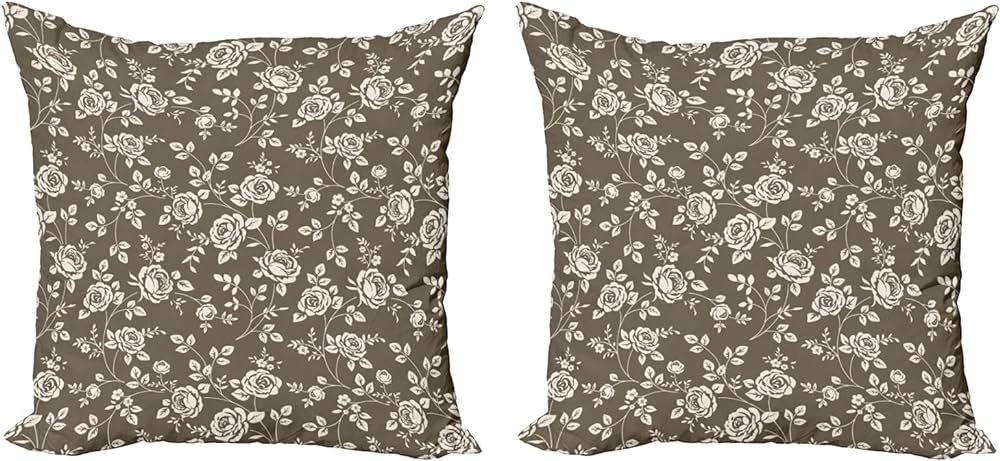 Amazon.com: Lunarable Rose Throw Pillow Cushion Cover Pack of 2, Silhouette Pattern of Rose Branc... | Amazon (US)