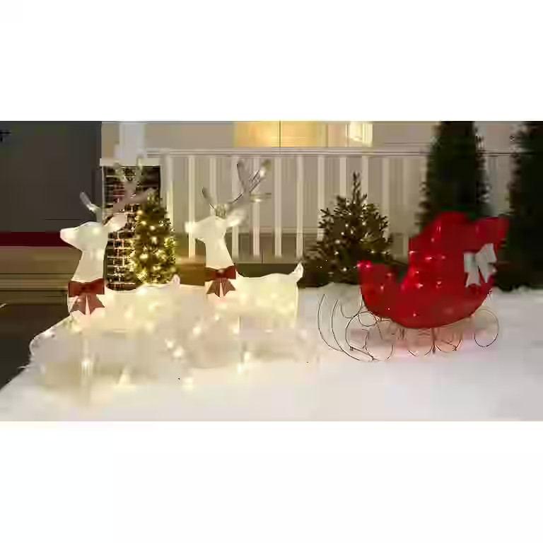Light-Up LED Christmas 42" White Deer (Set of 2) and 28" Red Sleigh Yard Decoration Set, by Holid... | Walmart (US)