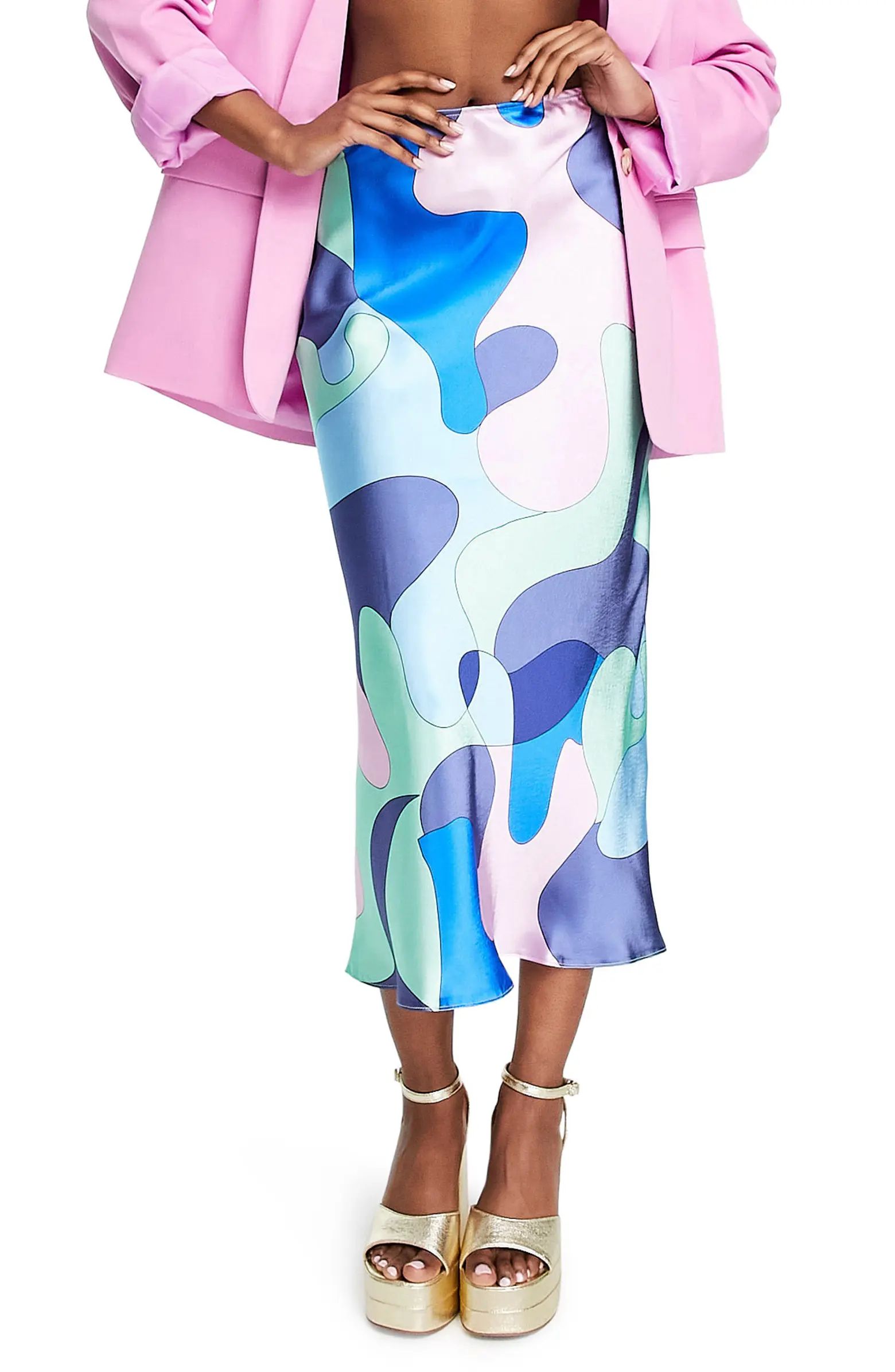 ASOS DESIGN Multicolor Satin Slip Midi Skirt | Nordstrom | Nordstrom