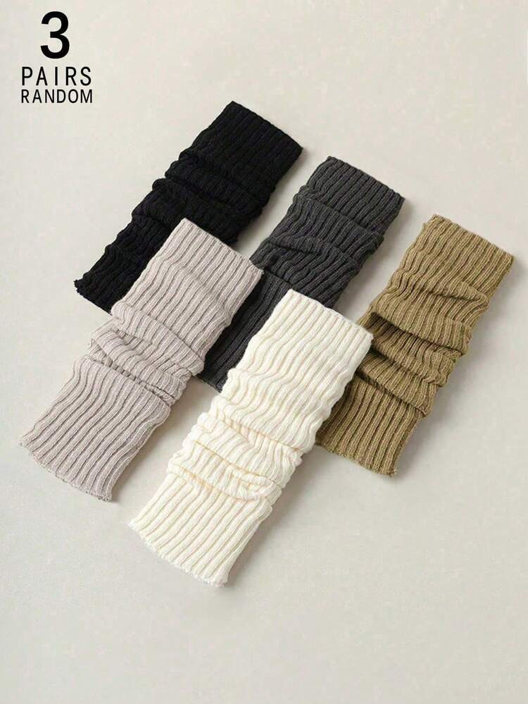 3pairs/Set Women's Autumn Winter Solid Rib Knit Simple Stylish Warm Thick Leg Warmers, Color Random, Y2k | SHEIN