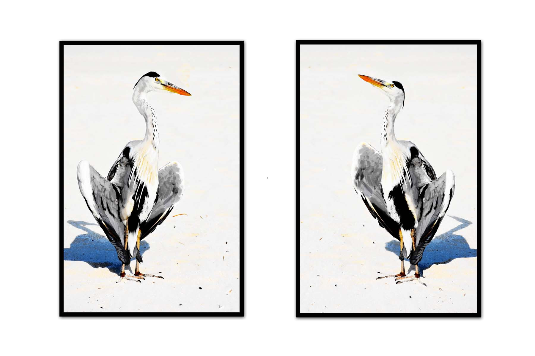 Great Blue Heron on the Sand Pair | Coastal Art Prints | Wholesale | Urban Garden Prints