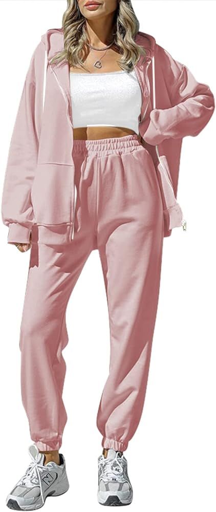 Fixmatti Womens Tracksuit Zip Up Hoodie Sweatsuits 2 Pieces Jogger Sets with Pockets | Amazon (US)