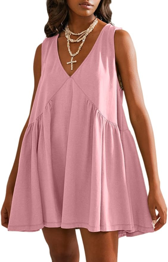 BerryGo Womens Summer Sleeveless Mini Dress Casual V Neck Beach Tank Babydoll Short Sundresses fo... | Amazon (US)