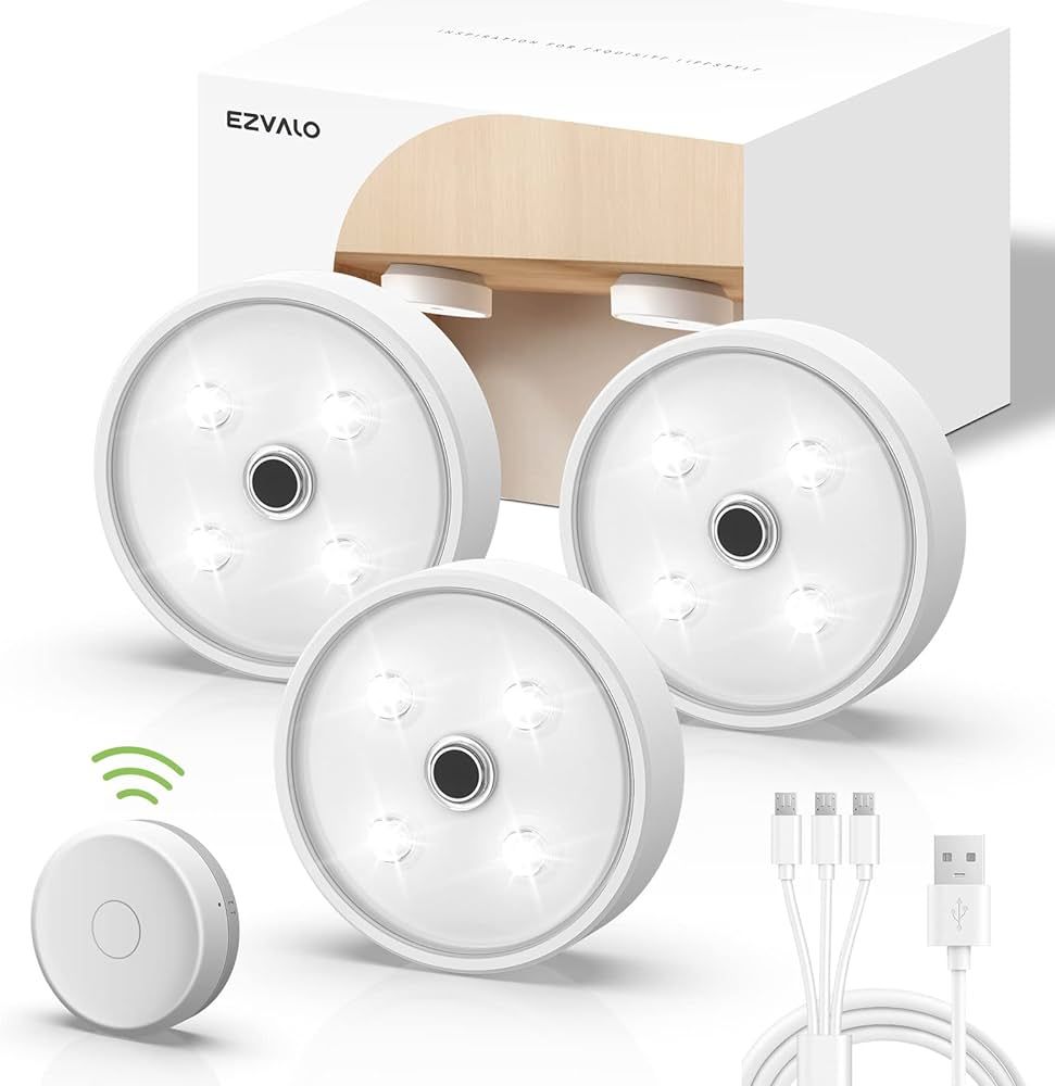 EZVALO Puck Lights with Remote Control, Rechargeable LED Light Battery Operated, Wireless Group D... | Amazon (US)