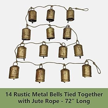 Rustic Decorative Bell Garland on Jute String Rope with Antique Vintage Gold Finish 72" L | Amazon (US)