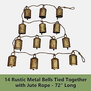 Rustic Decorative Bell Garland on Jute String Rope with Antique Vintage Gold Finish 72" L | Amazon (US)