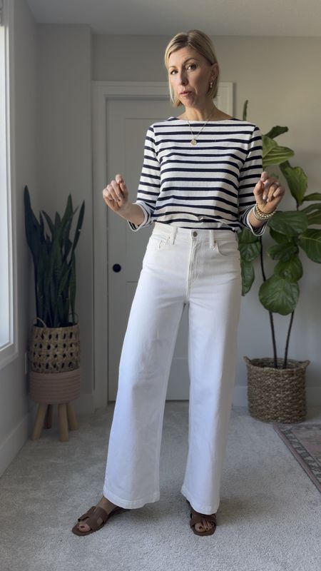 White wide leg jeans are the perfect versatile bottom for spring! I am wearing a size 28 tall

 I’m 5’10” for high reference. 
I recommend going up a size in white jeans for the most flattering fit. 



#LTKVideo #LTKfindsunder100 #LTKover40