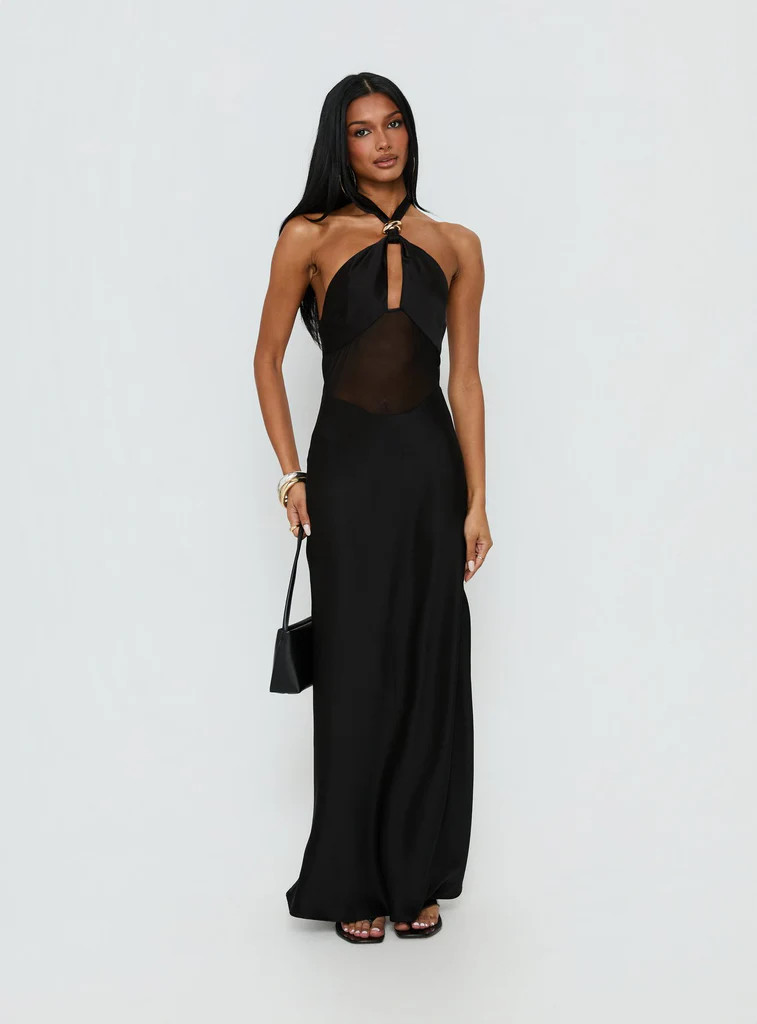 Rosario Halter Sheer Maxi Dress Black | Princess Polly US