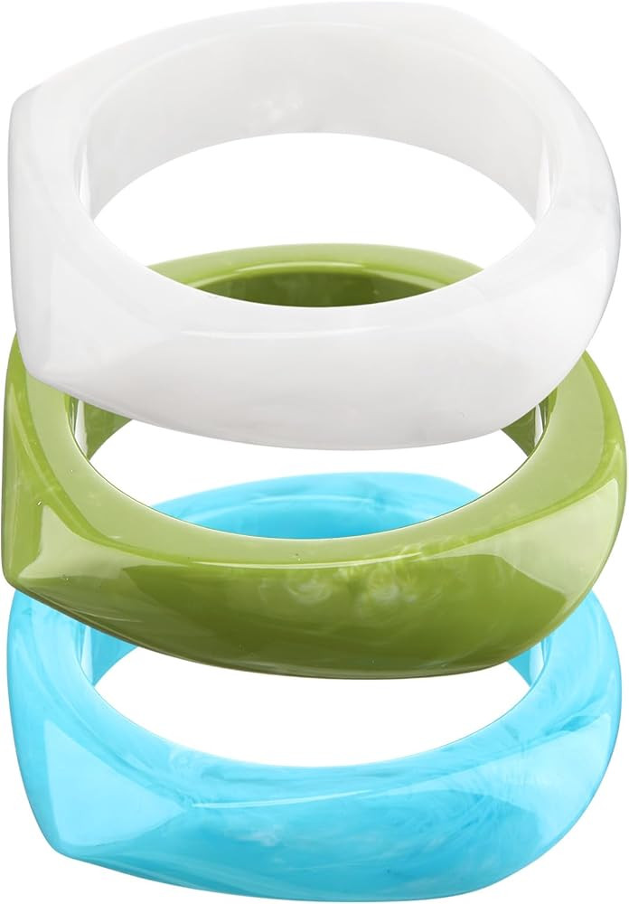3 Pcs Colorful Square Acrylic Resin Bangle Bracelet Wide Geometric Irregular Wristbands Women | Amazon (US)