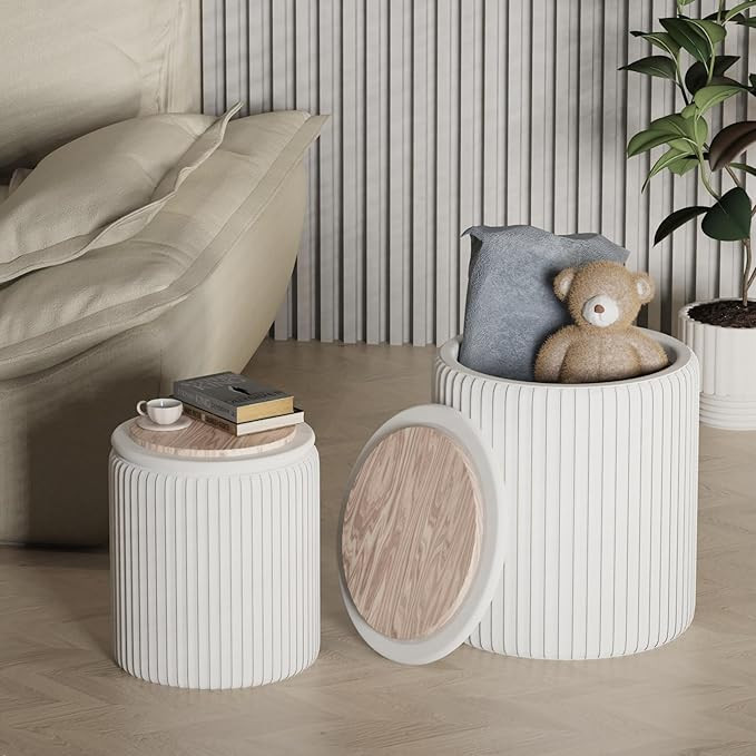 Round Set of 2 Ottoman with Storage-Upholstered Velvet Vanity Stool for Makeup Multifunctional Ot... | Amazon (US)