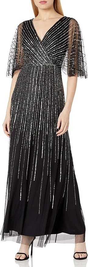 Adrianna Papell Women's Sequin V Neck Dress with Flutter Sleeves | Amazon (US)