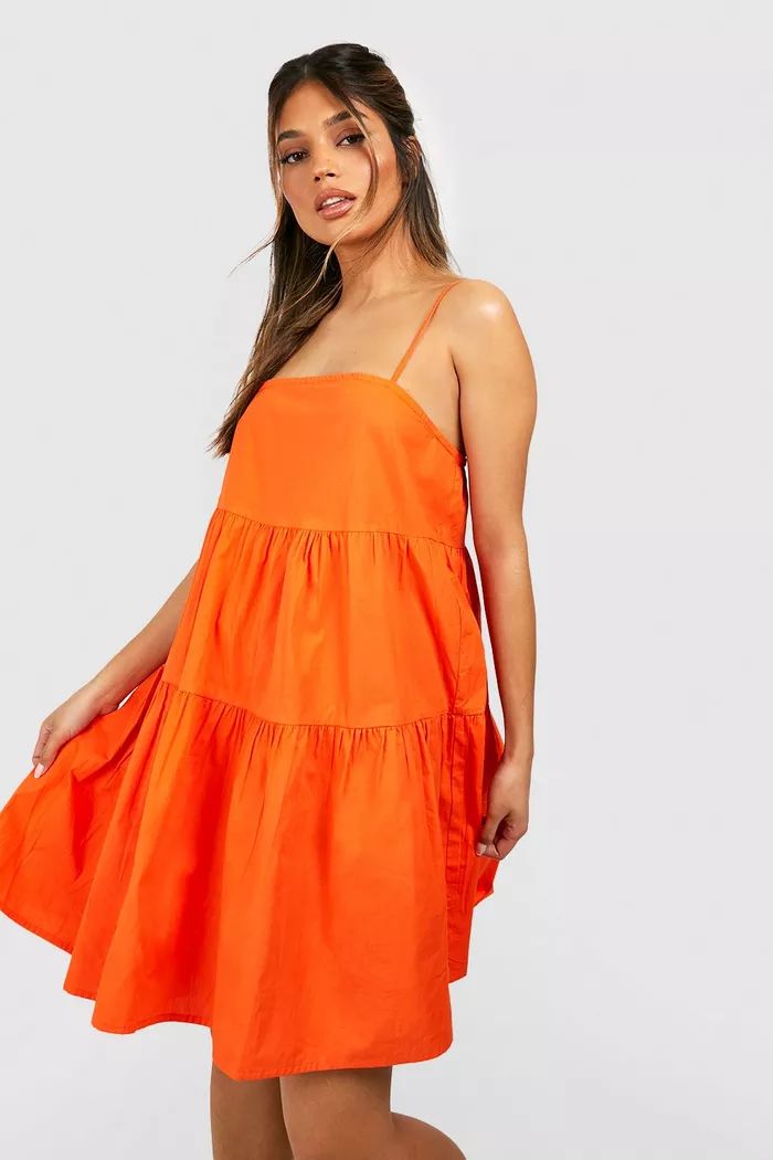 Strappy Tiered Cotton Smock Dress | boohoo (US & Canada)