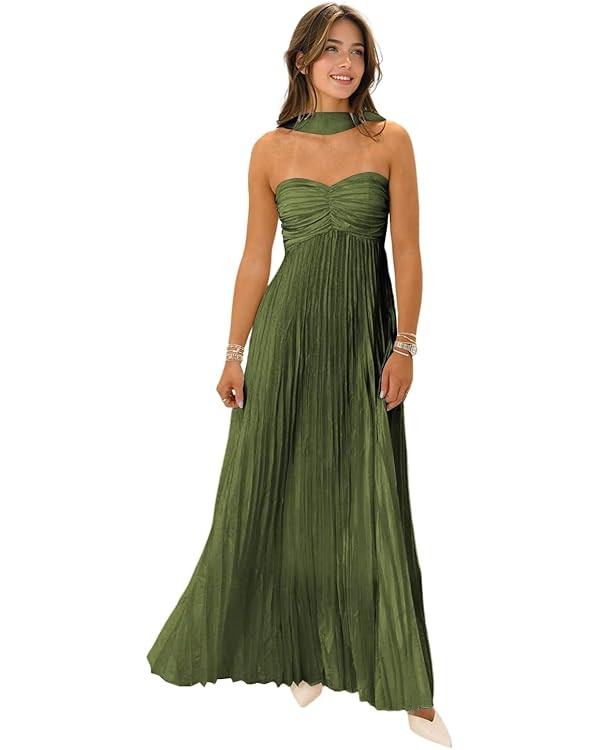 Flowy Chiffon Bridesmaid Dress with Scarf Strapless Formal Evening Dresses QA232 | Amazon (US)