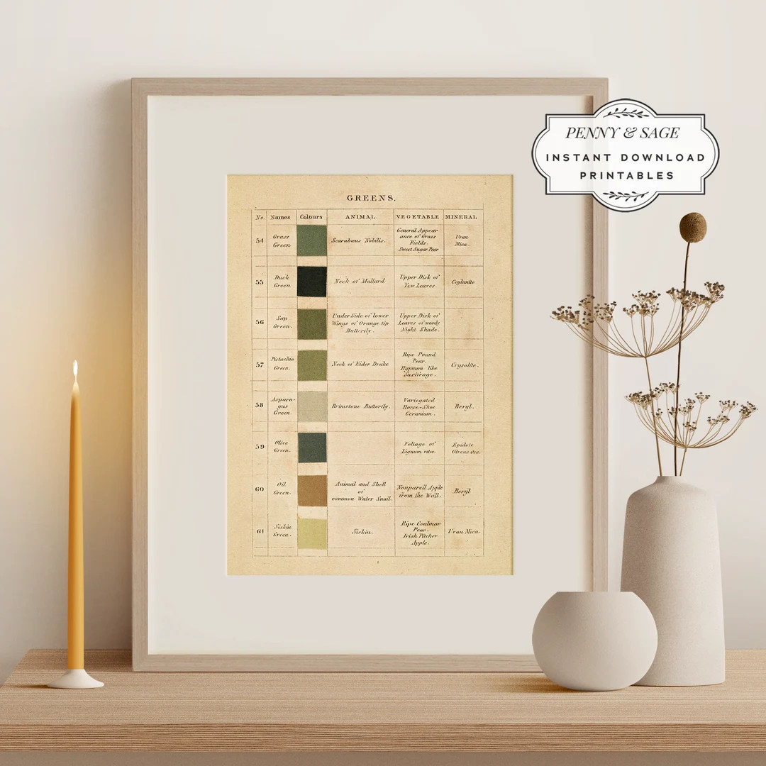 Vintage Colors of Nature Chart Green Colors, PRINTABLE Wall Art, Digital Download | Etsy (Global)