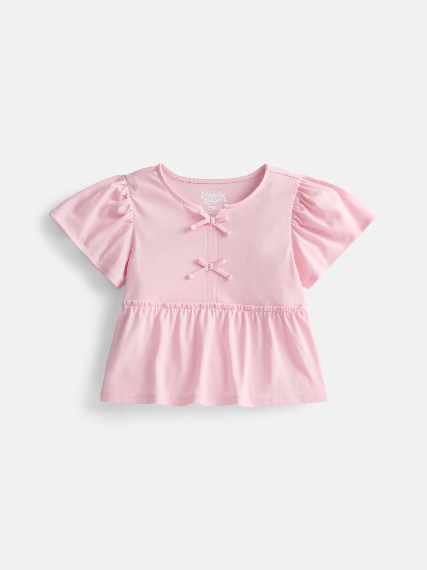 Wonder Nation Girls Bow Front Top with Short Sleeves, Sizes 4-18 & Plus | Walmart (US)